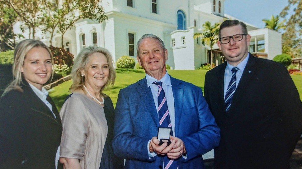 Queensland Police Officer receives Bravery Award, L-R Masina Swinglehurst, Trudy and Dave Ives, and Murray Ives