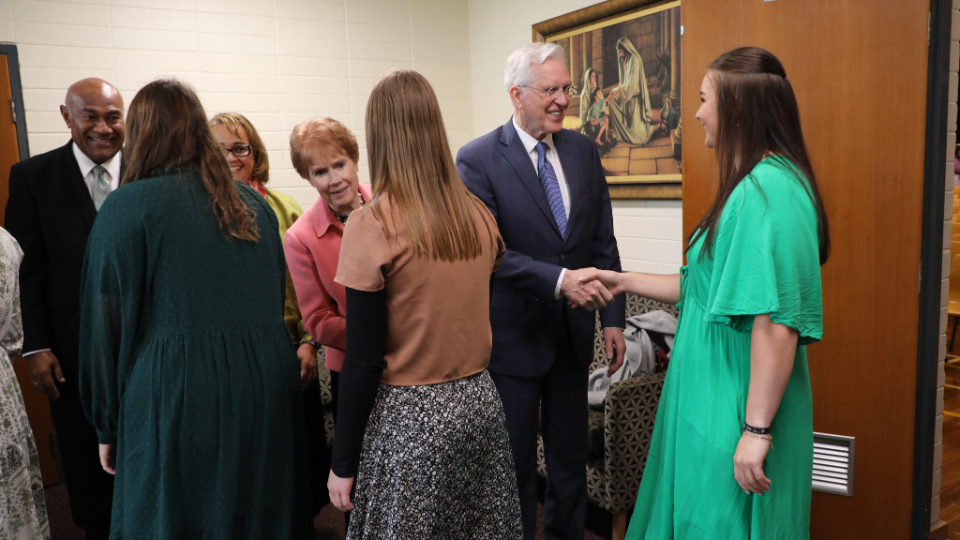 Elder-and-Sister-Christofferson,-and-Elder-and-Sister-Wakolo-greet-missionaries-in-Adelaide.-23-May-2023.