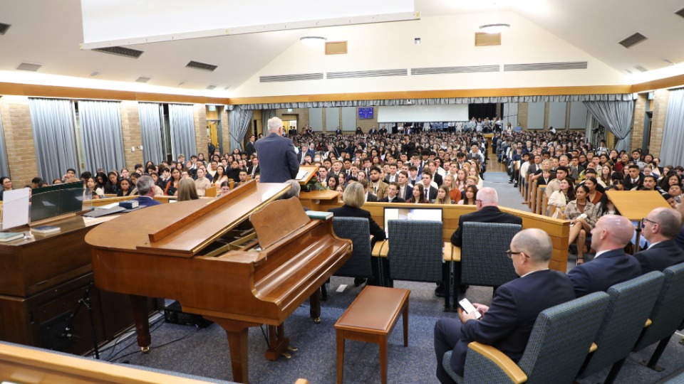 Elder-D.-Todd-Christofferson-speaks-to-youth-and-young-adults-at-a-devotional-in-Melbourne,-Australia.-19-May-2023.