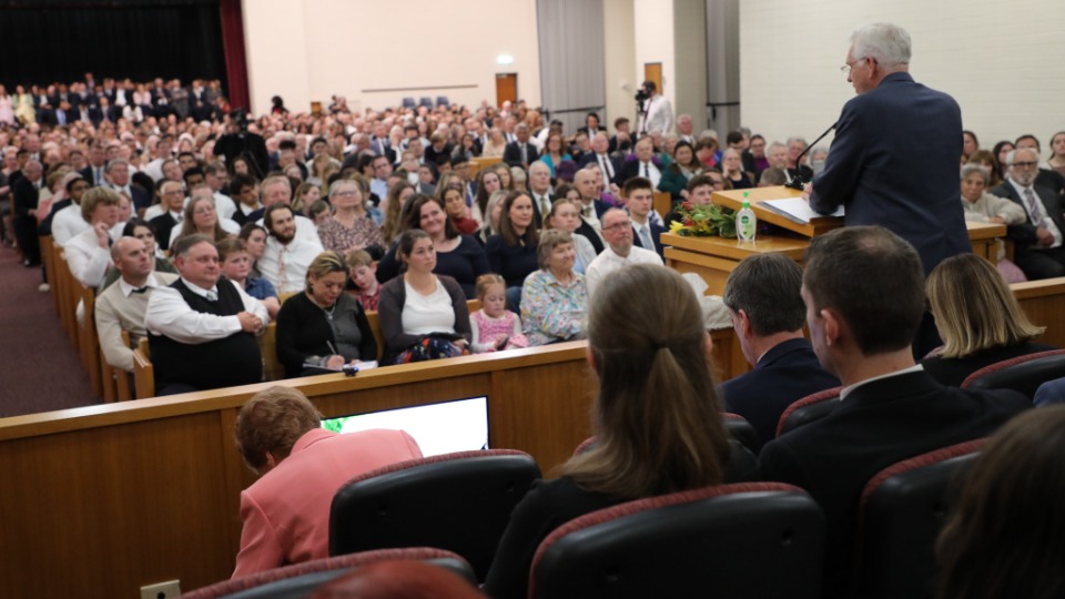 Elder D. Todd Christofferson speaks in Adelaide, Australia on 23 May 2023.