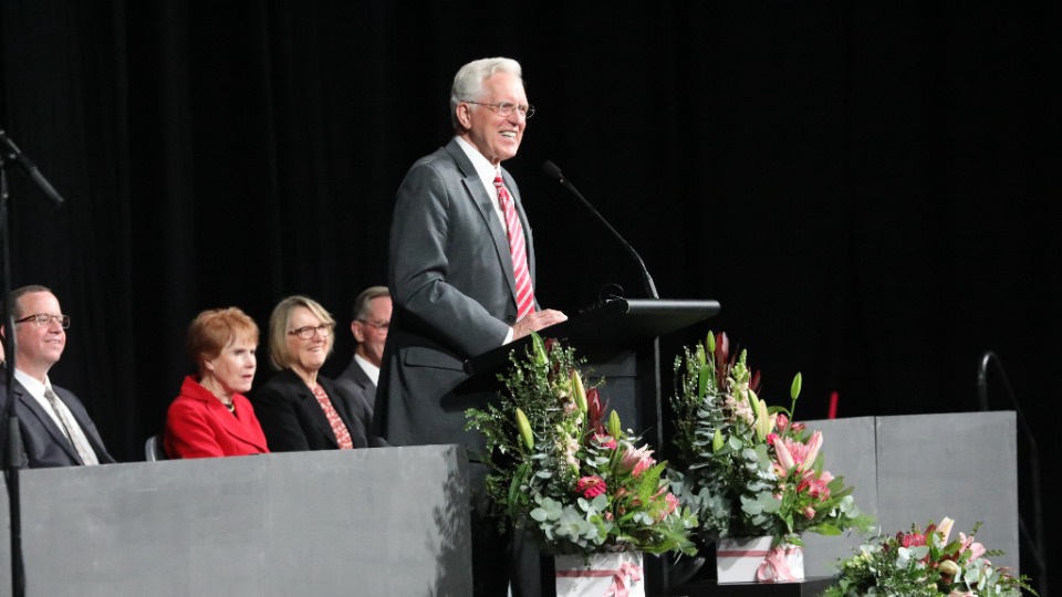 Elder-D.-Todd-Christofferson-speaks-to-members-and-friends-of-the-Church-in-Hobart,-Australia.-21-May-2023.