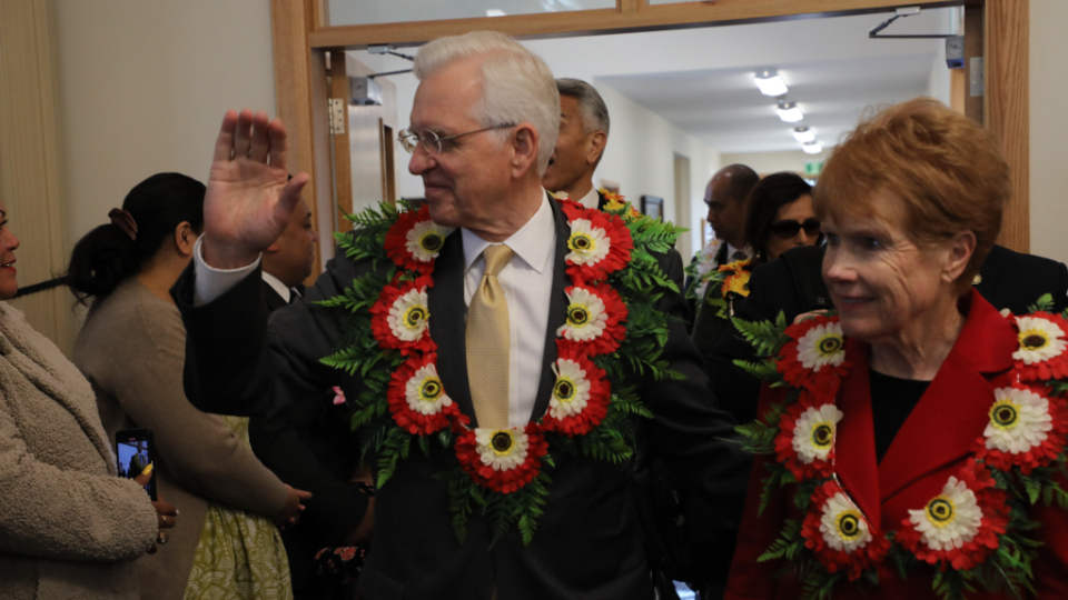 Elder-and-Sister-Christofferson-greet-members-and-the-friends-of-the-Church-in-Penrose-Auckland-on-28-May-2023.