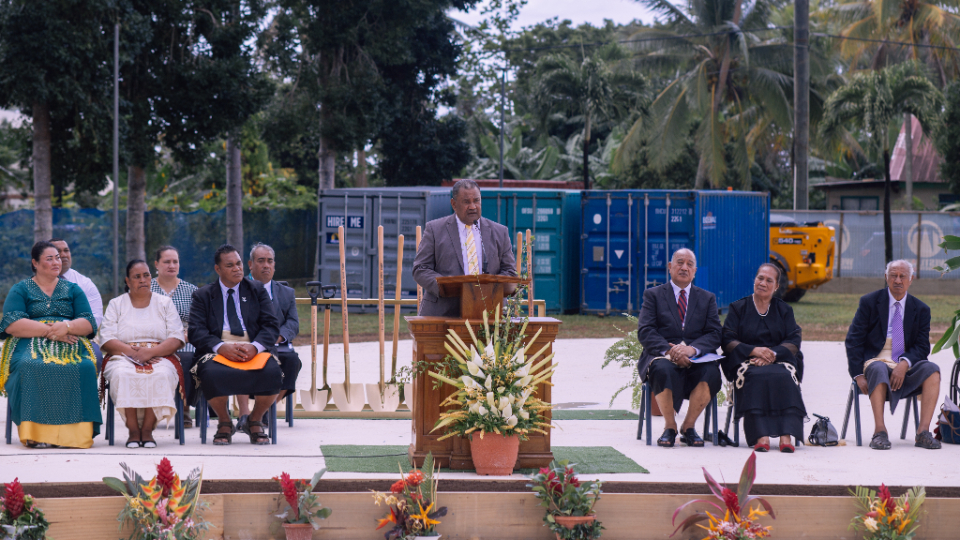 Elder-Inoke-Kupu,-Area-Seventy-of-The-Church-of-Jesus-Christ-of-Latter-day-Saints,--conducts-the-ground-breaking-service-for-the-Neiafu-Tonga-Temple.-11-September-2021.