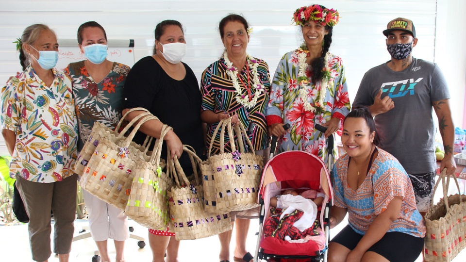 Mothers-with-new-babies-received-a-kit-with-a-bag,-masks,-a-special-baby-booklet-and-a-blanket-for-the-baby.-French-Polynesia,-June-2021