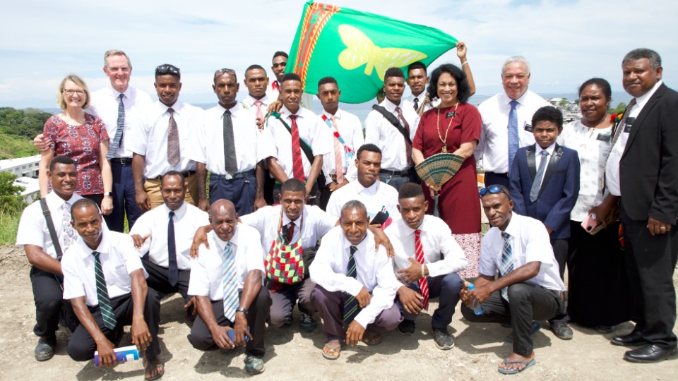 Elder-Peter-F.-Meurs-and-Sister-Maxine-Meurs-(back-row,-left)-with-local-leaders,-members-and-missionaries-of-The-Church-of-Jesus-Christ-of-Latter-day-Saints-after-ground-was-broken-for-a-new-temple-in-Port-Moresby,-Papua-New-Guinea.-22-April-2023.