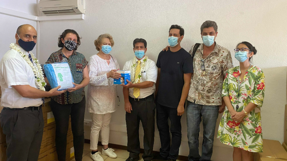 Representatives-of-different-government-agencies-along-with-Linda-Tematua,-Chief-of-Staff-of-the-Ministry-of-Health,-at-the-handover-ceremony-with-Elder-Frederic-T-Riemer-and-Manea-Tuahu.-French-Polynesia,-March-2022