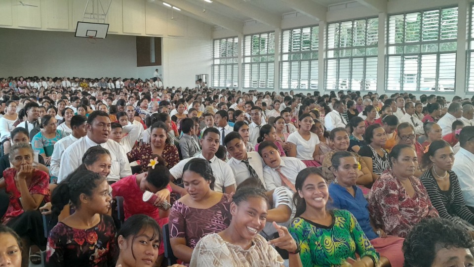 Attendees at a youth and young adult devotional in Savai'i, Samoa on 25 June 2023.