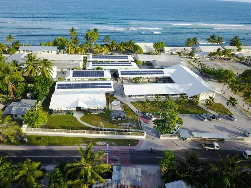 Aerial view of Moroni High School in Tarawa, Kiribati.
