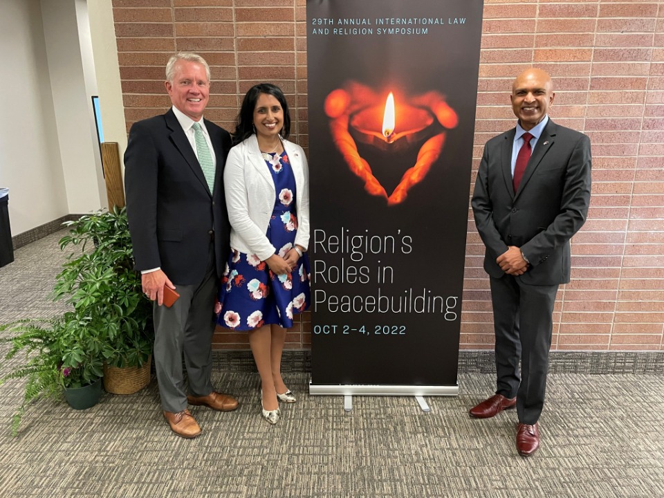 Vanisa-Dhiru,-UNESCO-commissioner-and-Rakesh-Naidoo,-Superintendent-of-New-Zealand-Police,-with-the-International-Law-and-Religion-Symposium.